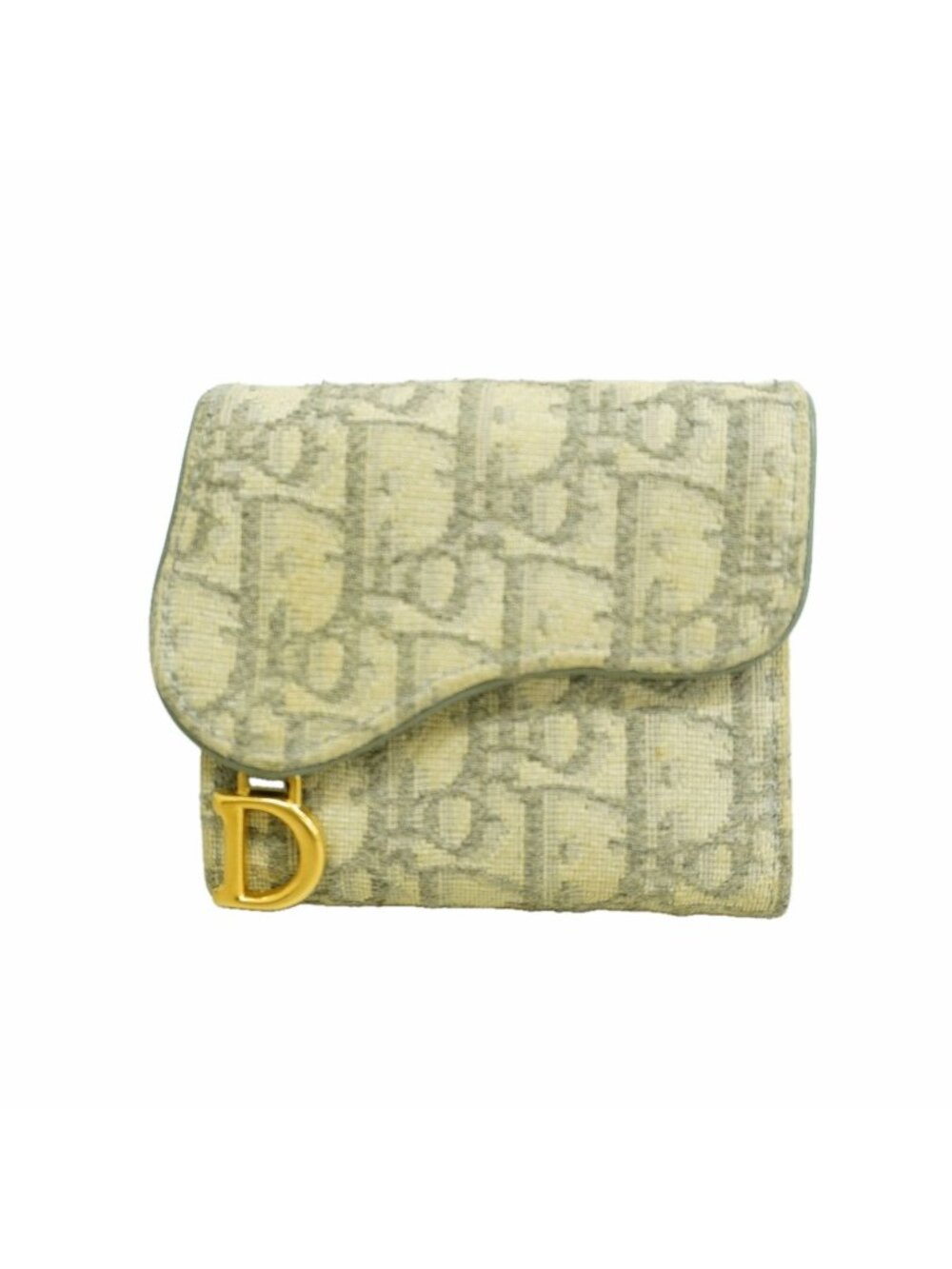 Dior Trifold Wallet Saddle Canvas Beige Gray Gold